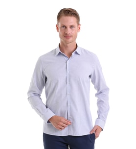 Hatemoğlu Lacivert Ç. Comfort Fit Çizgili Pamuklu Slim Yaka Uzun Kollu Casual Gömlek