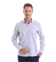 Hatemoğlu Lacivert Ç. Comfort Fit Çizgili Pamuklu Slim Yaka Uzun Kollu Casual Gömlek