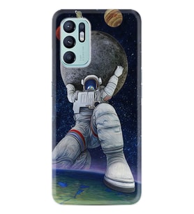 Oppo Reno 6 Kılıf Silikon Desen Özel Seri Astronot ve Dünya 1759