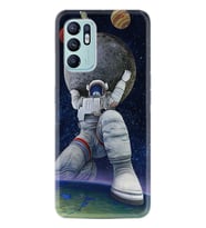 Oppo Reno 6 Kılıf Silikon Desen Özel Seri Astronot ve Dünya 1759