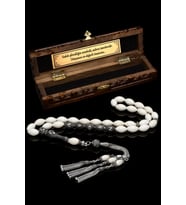 Gümüş Püskül Gümüş Harf 7x11mm Deve Kemiği Tespih, İsimli Tesbih (Beyaz)