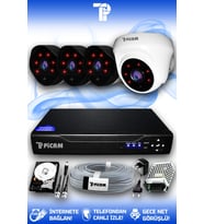 PICAM 4 Kameralı Uzay 1 İç Kamera Set 320 GB HDD Full HD Gece Görüşlü Güvenlik Kamerası Sistemi