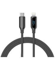 Woyax By Deji Dijital Göstergeli 1.2M PD 20W Type-C to Lightning Örgülü Hızlı Şarj ve Data Kablosu – Siyah
