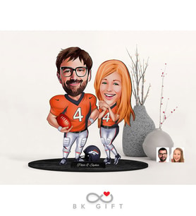 BK Gift Kişiye Özel Amerikan Futbolcu Sevgililer Karikatürlü Ahşap Biblo-1