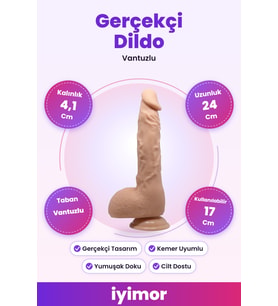 Vantuzlu 24 Cm Ultra Yumuşak Gerçekçi Ten Renkli Dildo – iyimor