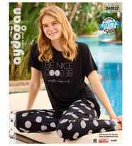 Aydoğan Homewear -be nice be good- Yazılı Puantiyeli Viskos Yazlık Pijama Takımı-240027 (Siyah)