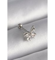 316L Çelik Gümüş Renk Zirkon Taşlı Kelebek Tragus Piercing - TJ-PR1233
