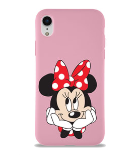 Apple iPhone XR Uyumlu Lansman Kılıf Minnie Mouse Tasarımlı Altı Kapalı İçi Kadife Kaplı  Kapak (Şeffaf)