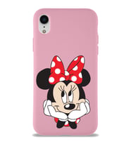 Apple iPhone XR Uyumlu Lansman Kılıf Minnie Mouse Tasarımlı Altı Kapalı İçi Kadife Kaplı  Kapak (Şeffaf)