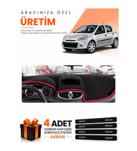 RENAULT CLIO 3 (2005-2012) Uyumlu Torpido Koruma Örtüsü Oto Kılıfı - Siyah Kırmızı