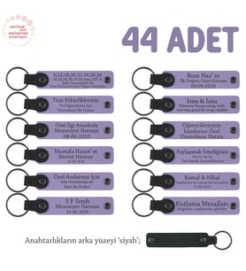 Reklam Ajanslarına Uygun Hediyelik, 44'lü Set, Marka Yazılı Deri Anahtarlık, Mor Menekşe & Siyah (Lila - Mor)