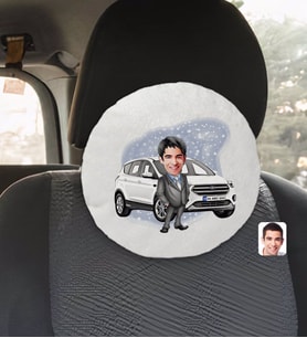 BK Gift Kişiye Özel Plakalı Erkek Ford Kuga Karikatürlü Yuvarlak Araç Koltuk Yastığı-1