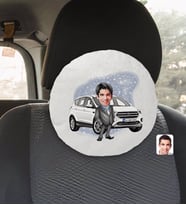 BK Gift Kişiye Özel Plakalı Erkek Ford Kuga Karikatürlü Yuvarlak Araç Koltuk Yastığı-1