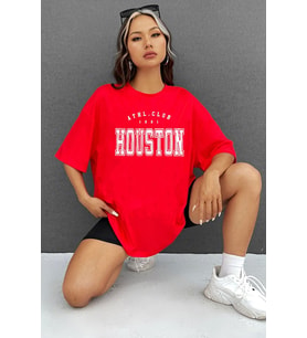 Unisex Houston Baskılı T-shirt (Kırmızı)