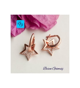 Rose Zirkon Taşlı Yıldız Küpe