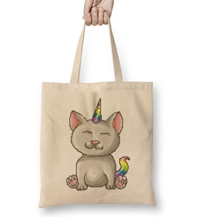 Kitten Cat Unicorn Pixel Art Bez Çanta Uzun Saplı