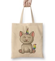 Kitten Cat Unicorn Pixel Art Bez Çanta Uzun Saplı