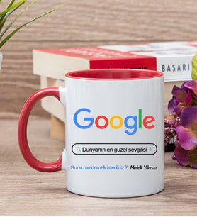 Kişiye Özel Google Tasarım Esprili Kırmızı Kupa Bardak