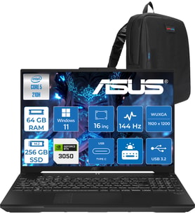 Asus Tuf Gaming F16 FX607VJ Intel Core 5-210H 64GB 256GB SSD RTX3050 6gb 16 Inç Wuxga 144Hz IPS Windows 11 Pro Gaming Notebook RL033P31 + Zetta Çanta