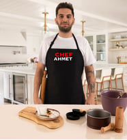 Kişiye Özel Chef Yazılı İsimli Siyah Mutfak Önlüğü