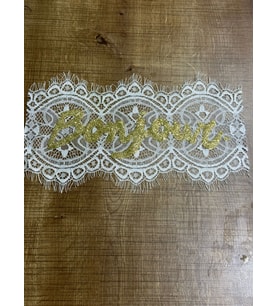 16X30 CM GÜPÜR SARI YAZILI BONJOUR ARMA YAMA APLİKE DİKİŞ