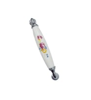 BEYAZ POLİMER KULP KROM AYAK  ÇİÇEKLİ 128 MM / 5 ADET