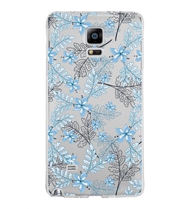 Samsung Galaxy Note 4 Kapak Floral Mavi Tasarımlı Şeffaf Silikon Kılıf