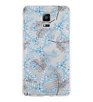 Samsung Galaxy Note 4 Kapak Floral Mavi Tasarımlı Şeffaf Silikon Kılıf