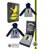 Fenerbahçe Orijinal Kişiye Özel Kapüşonlu Lacivert Gri Çocuk Sweat Ahşap Kutulu
