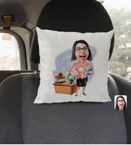 BK Gift Kişiye Özel Kadın Öğretmen Karikatürlü Kare Araç Koltuk Yastığı-5