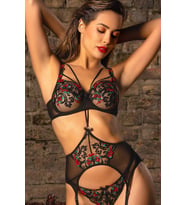 Golshan Grace Garter Lace Belt , Kadın Siyah Çiçekli Güpür Şık Jartiyer