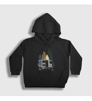 Presmono Unisex Çocuk Siyah Caravan Camper Kamp Kapüşonlu Sweatshirt 370578tt