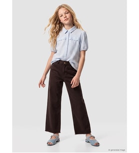 LCW Kids Kahverengi Wideleg Kız Çocuk Jean Pantolon