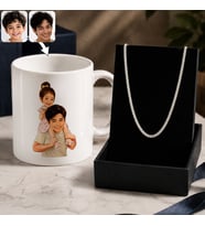 BK Gift Kişiye Özel Baba&Çocuk Karikatürlü Beyaz Kupa & Kral Zincir Kolye -4, Babalar Günü Hediyesi