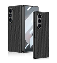Samsung Galaxy Z Fold 6 Kılıf Karbon Fiber Tasarımlı Titanyum Metal Kıpta Caz Ka (Siyah)