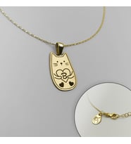 925 Ayar Gümüş Kişiselleştirilebilir Kedi Figürlü ve Harfli Kolye (Gold)