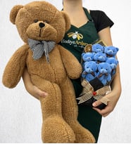 Büyük Boy Kahverengi Peluş Ayıcık ve 7'li Peluş Ayıcık Buketi (Model 1)