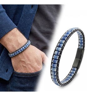Moncuk Design Mavi Aventurin & Hematit Çelik Örgülü Deri Bileklik 33512B22D4