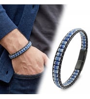 Moncuk Design Mavi Aventurin & Hematit Çelik Örgülü Deri Bileklik 33512B22D4