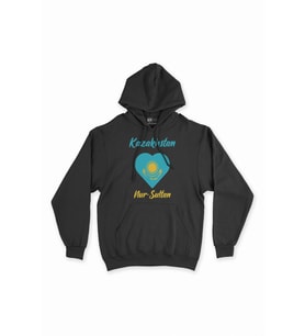 Nur Sultan Kazakistan Bayraklı Kalpli Siyah Sweatshirt Hoodie