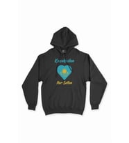 Nur Sultan Kazakistan Bayraklı Kalpli Siyah Sweatshirt Hoodie