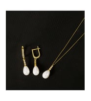 925 Ayar Tria Modeli Damla Gümüş İnci Set (Altın)