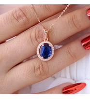 Lacivert Beyaz Zirkon Taşlı Oval Gümüş Kolye