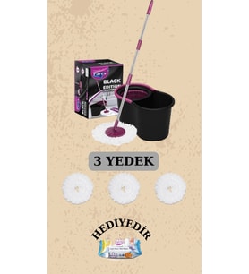 Çekici Siyah Döner Başlıklı Temizlik Seti ve 3 Yedek Mop ile Temizlik Kolaylığı