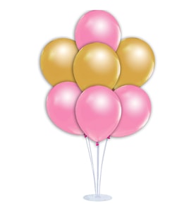 Balon Standlı, 7 Adet - Metalik Pembe ve Altın Balon (STD)