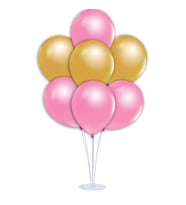 Balon Standlı, 7 Adet - Metalik Pembe ve Altın Balon (STD)