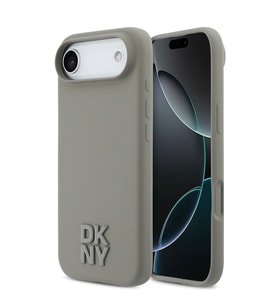 Apple iPhone 17 Air Uyumlu Kılıf DKNY Orjinal Lisanslı M-safe Şarj Özellikli Metal Logolu Silikon Kapak (Bej)