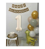 1 Yaş Balon Seti Zürafa Balonlu Happy Birthday Bannerlı Doğum Günü Balon Süsleme Seti