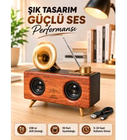 Retro Gramofon Tasarımlı Bluetooth Hoparlör – 3D Stereo Ses, 1800 mAh Batarya