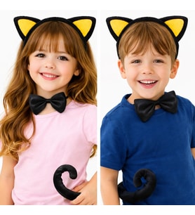 Nessiworld Sarı Kulaklı Kedi Kostüm Seti – Taç Papyon Kuyruk 3 Parça (Krem)